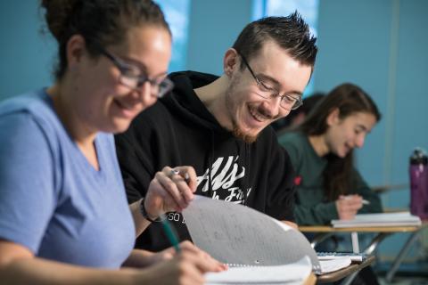 students studying in class