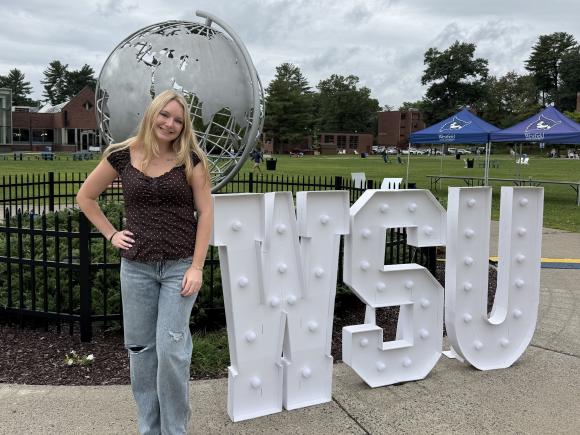student leader on green