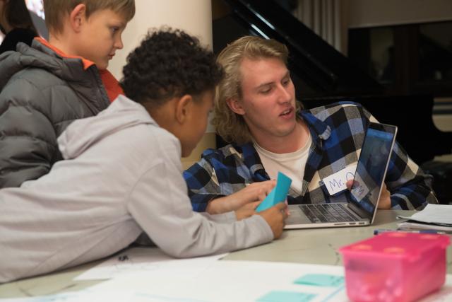 Westfield State student teacher with students