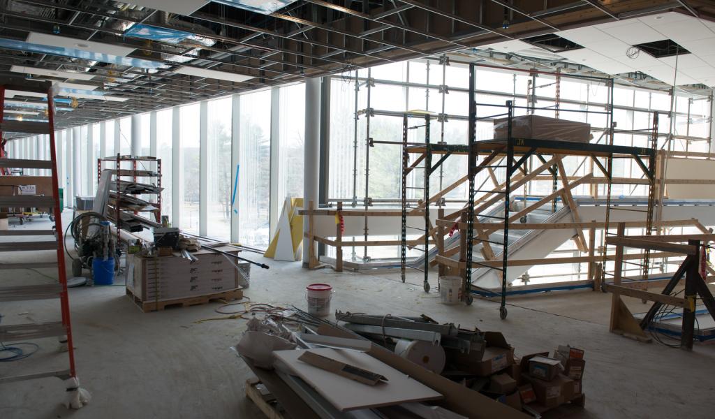 Construction of interior of Nettie Stevens Science Center.